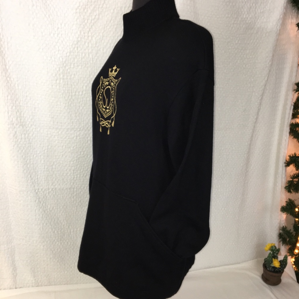 St John Black w/ Gold Crest Knit Sweater w/Pockets - Picture 6 of 6